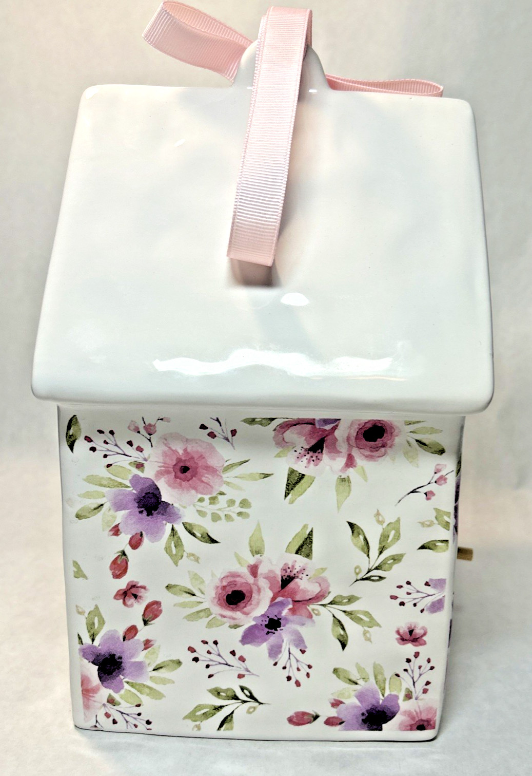 Ceramic White With Pink and Purple Flowered Birdhouse from Hobby Lobby