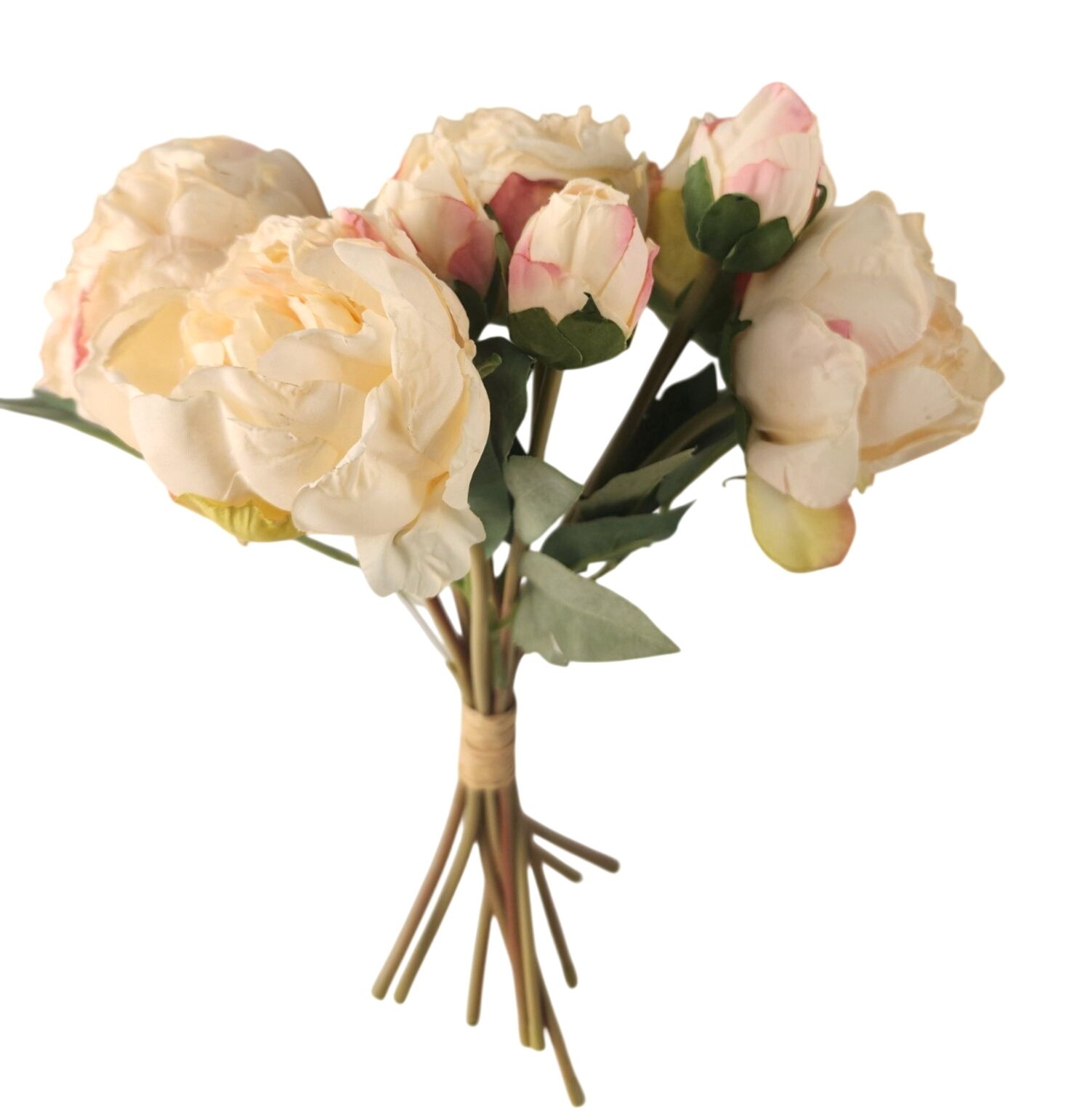 Faux Peony Bouquet Cream Pink Artificial Flowers Cottagecore Decor French Cottag