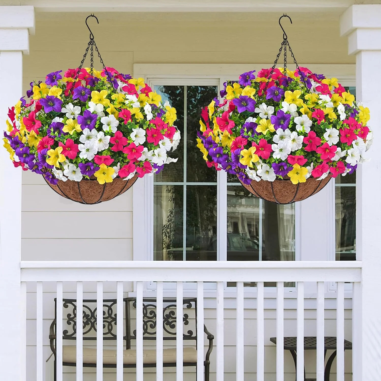 Realistic Artificial Hanging Flowers for Outdoors with Basket, 1 Set Large Size