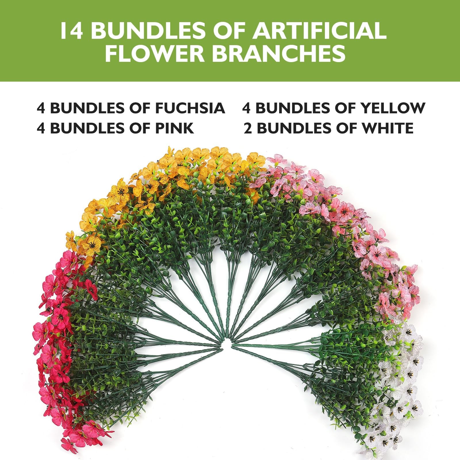 14 Bundles Artificial Flowers UV Resistant for Patio Outdoors Fake Faux Silk Pla