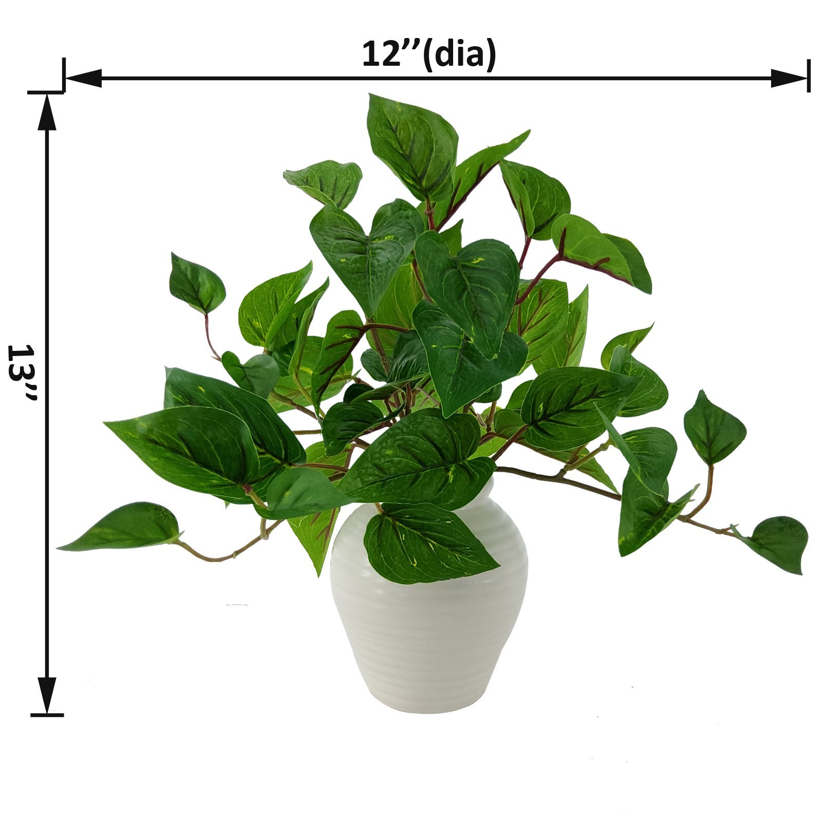 (4 pack) 11” Artificial Golden Pothos in White Color Ceramic Pot