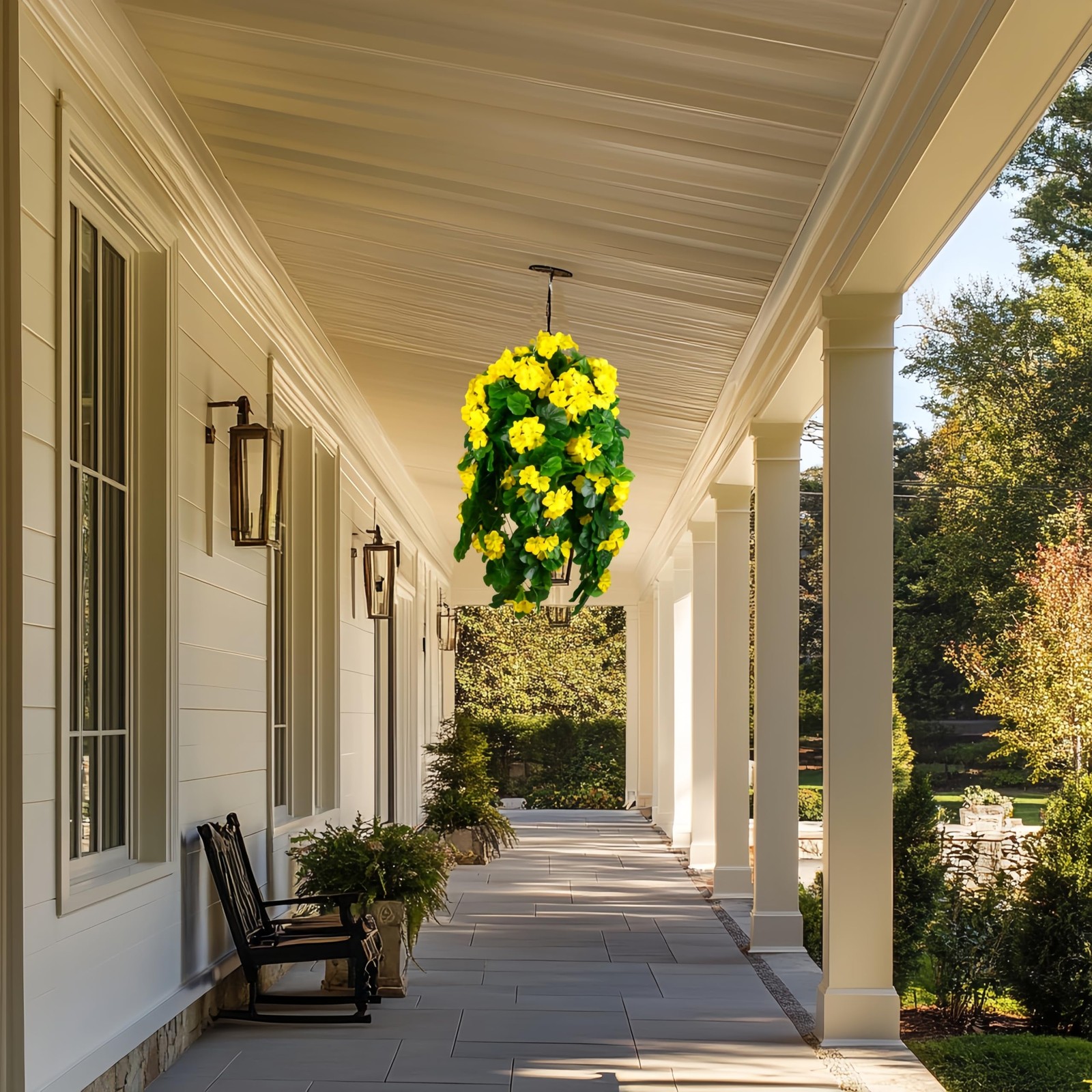 QIANYUN Fake Hanging Plants with Yellow Geranium Flowers-31in Fake Hanging Pl…