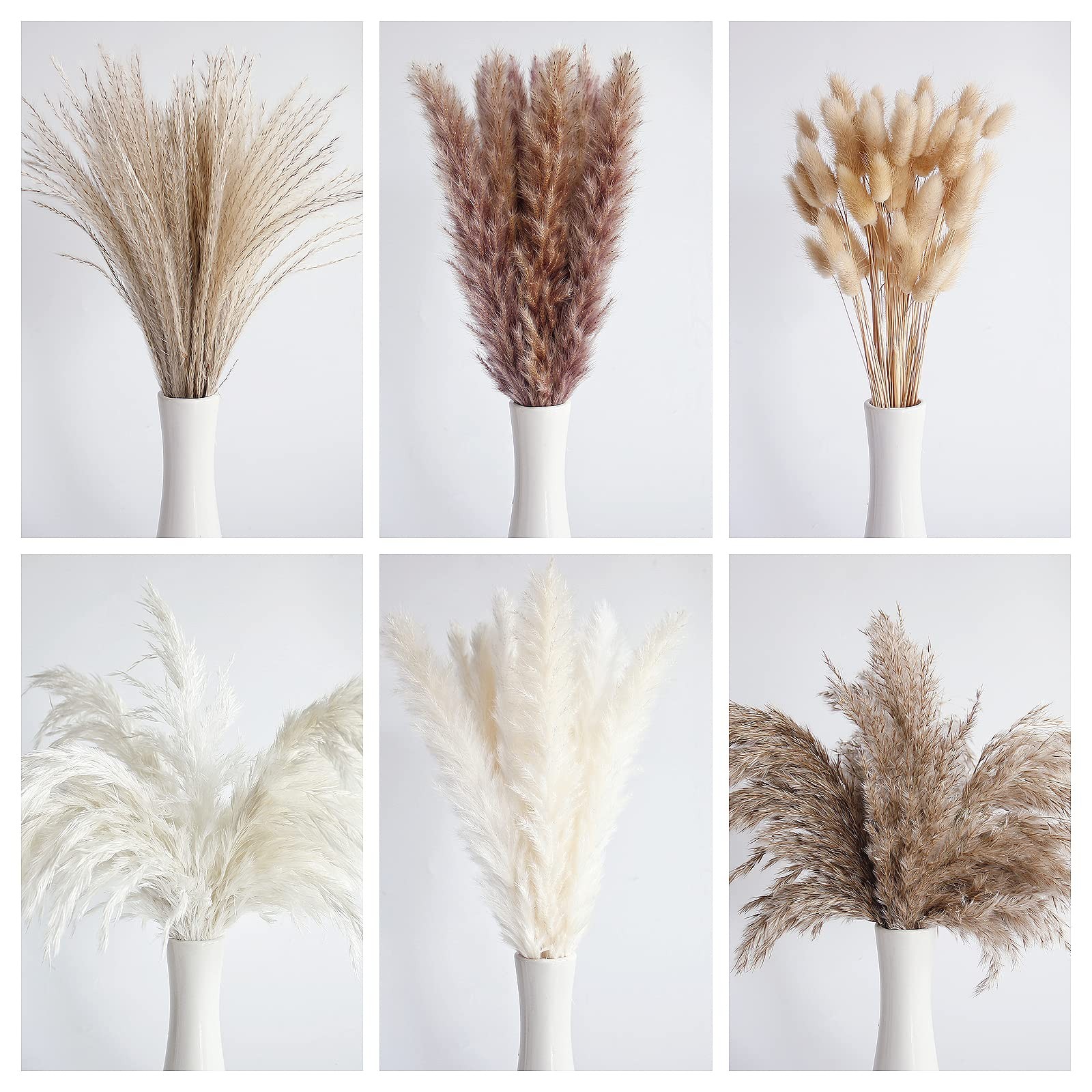 110 PCS Dried Pampas Grass Bouquet, Boho Table Decor, Bunny Tails Dried Flowe…