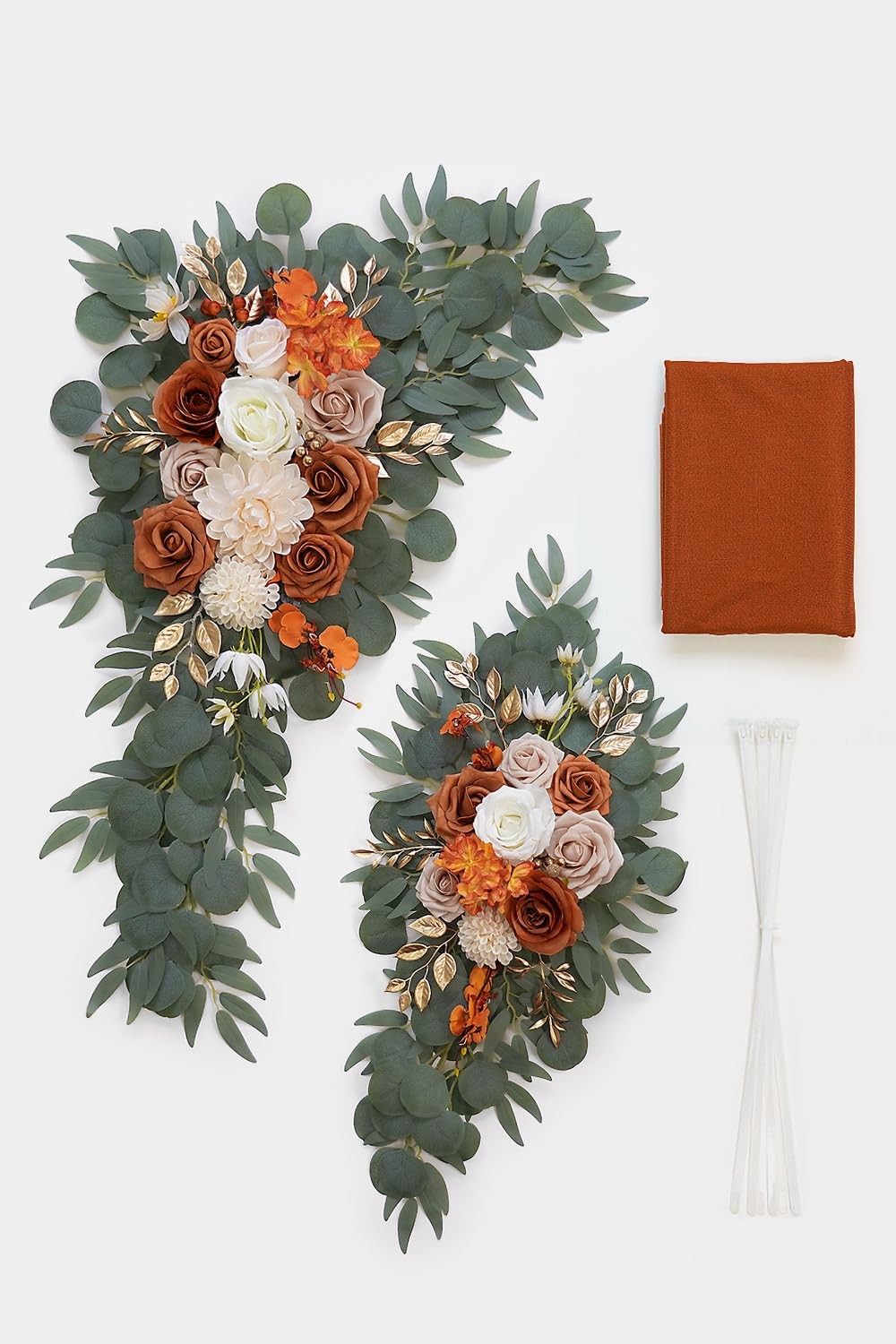 Burnt Orange Artificial Wedding Arch Flowers Kit (Pack of 3) with 26Ft Terrac…