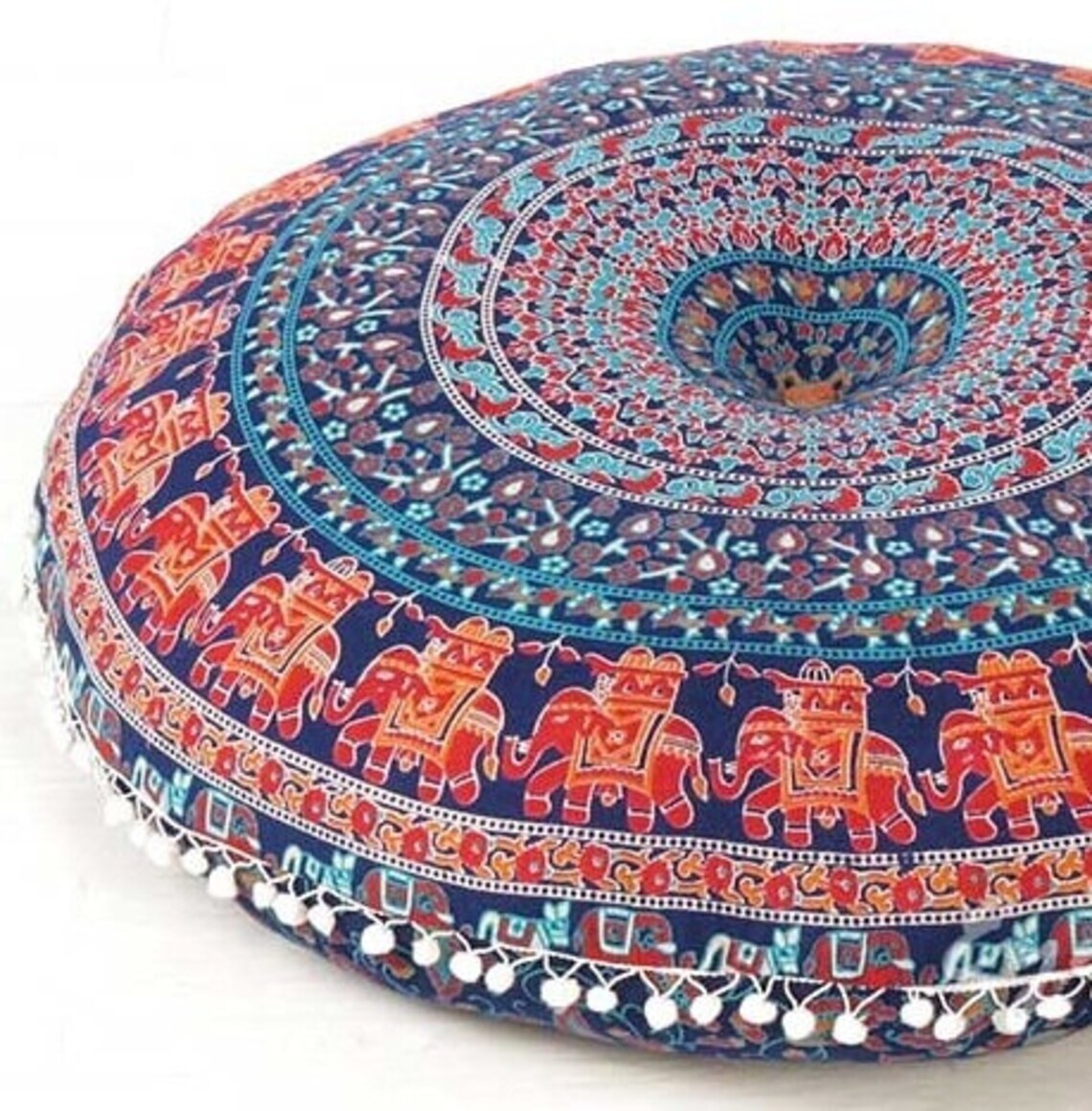 100% cotton Mandala Round Pouf Cushions Cover Meditation Pillow Cover with tsel