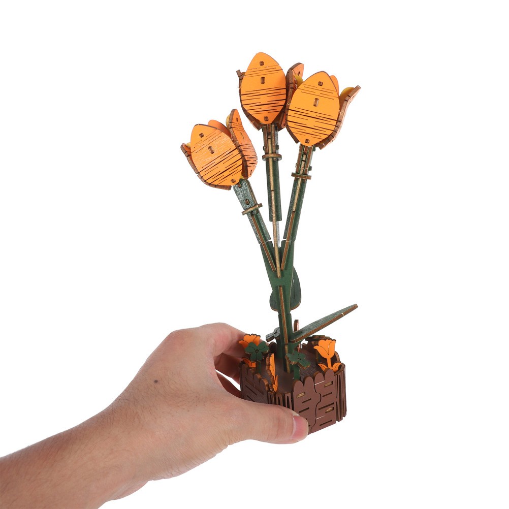 Durable Wooden Tulip Building Blocks Set Kids DIY Flower Bouquet Kit