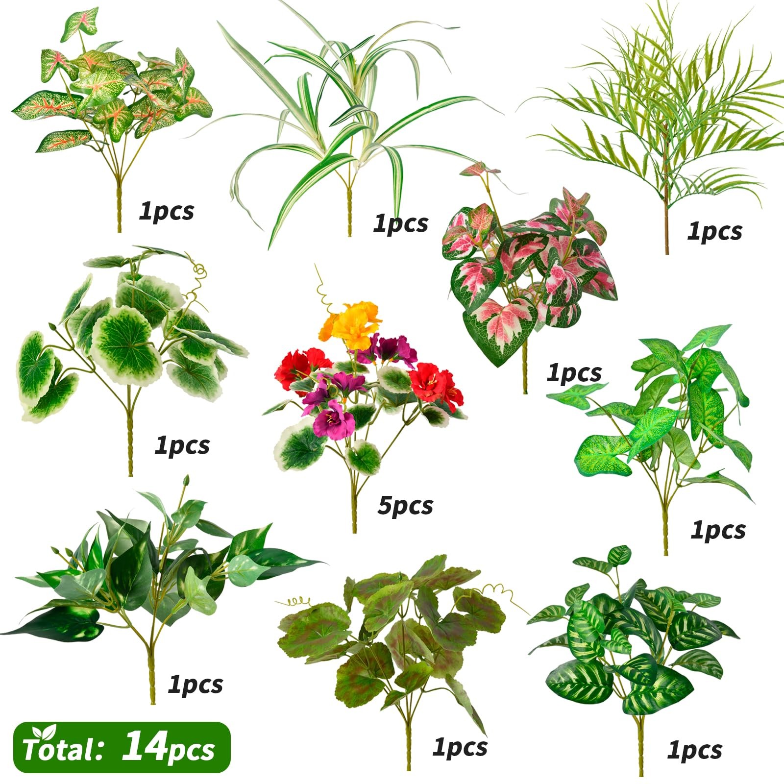14 Bundles UV Resistant Artificial Greenery for Outdoor Garden Decor