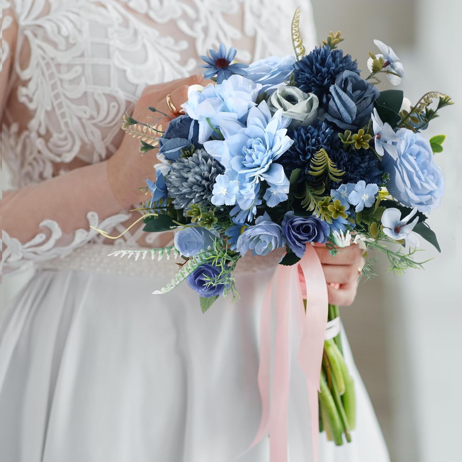 12 Bundles Gradient Blue Artificial Flowers Peonies Silk Dahlia Faux Rose Fake C