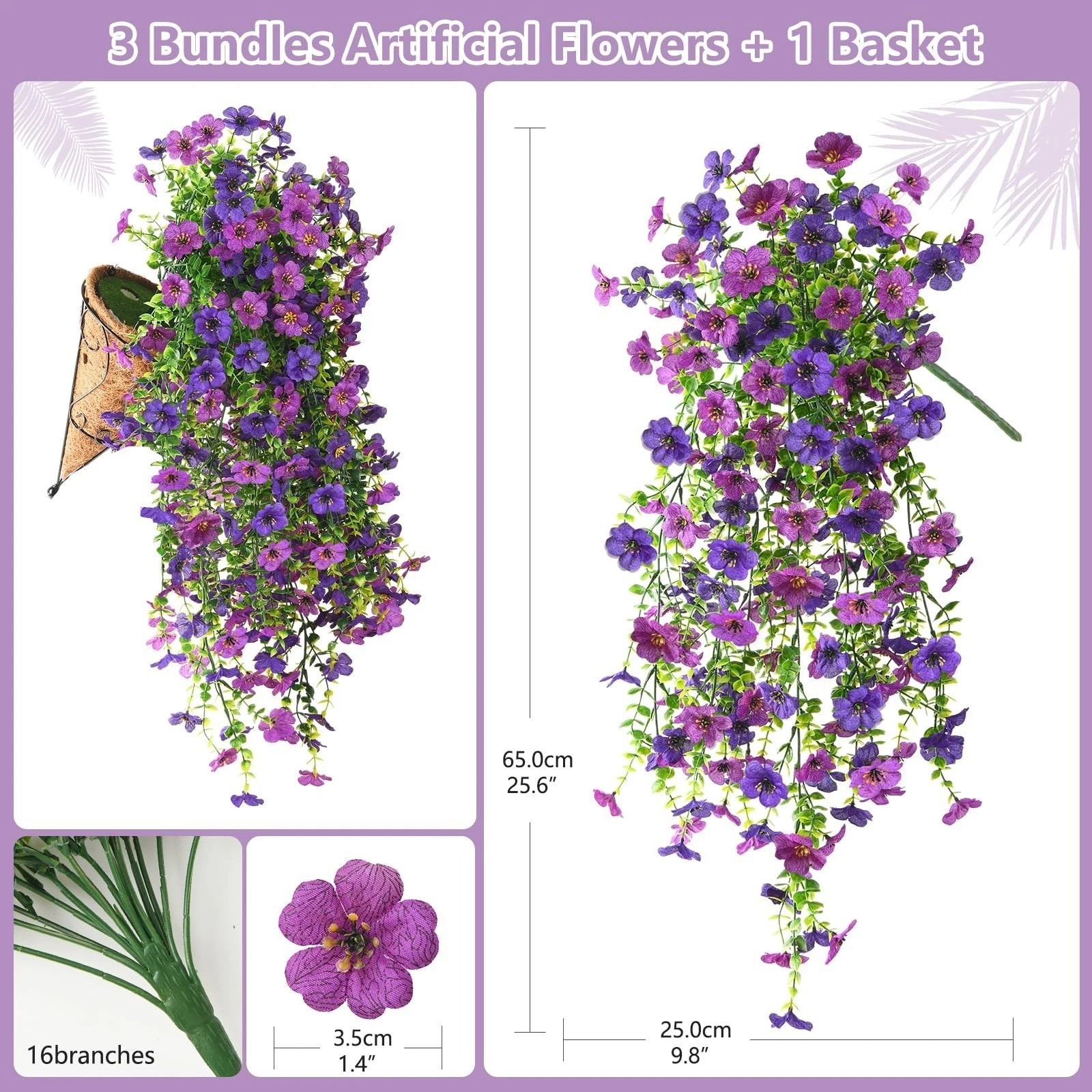 Artificial Hanging Flower Basket UV Resistant Faux Daisy Porch Patio Decor