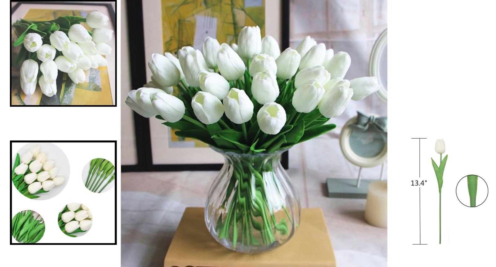 Elegant 10-Piece White PU Fake Tulips – Real Touch Artificial Flowers for Décor