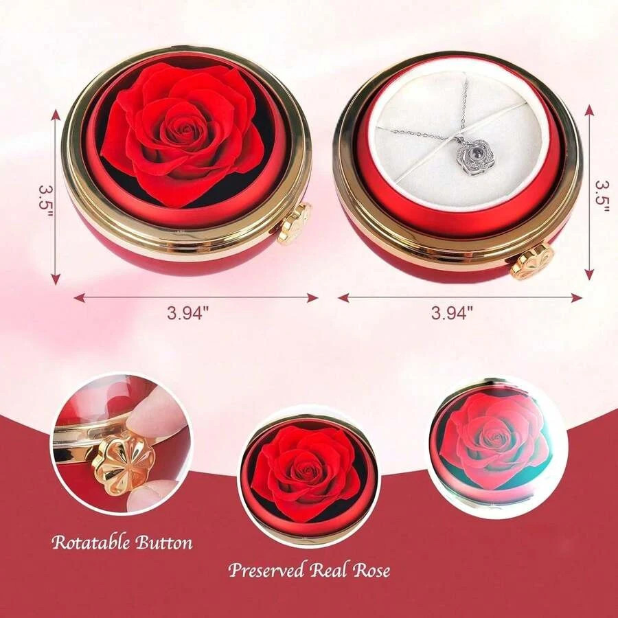 Rotating Preserved Rose Gift Box w/ “I Love You” Necklace