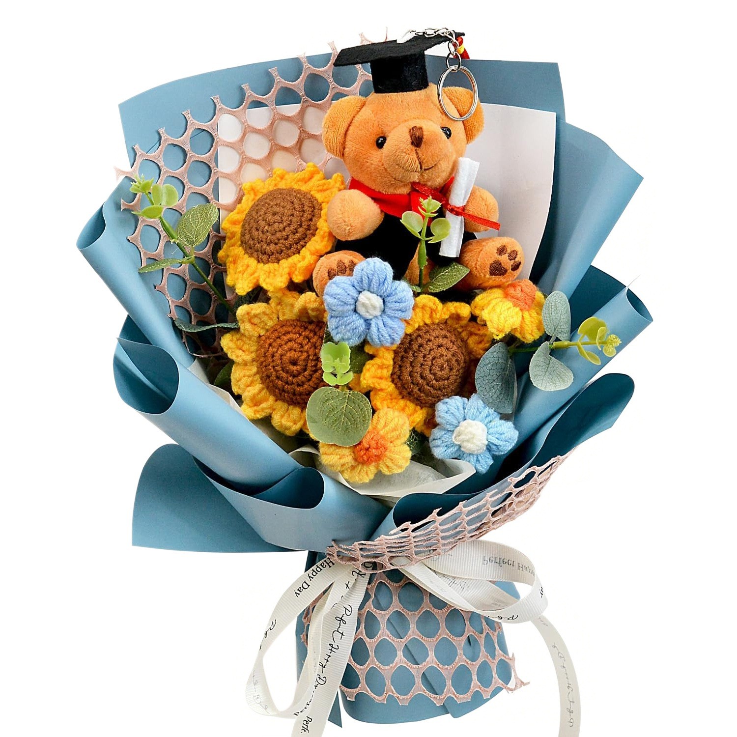 Graduation Gifts Crochet Flower Bouquet, Handmade Sunflower & Rose Bouquet6792