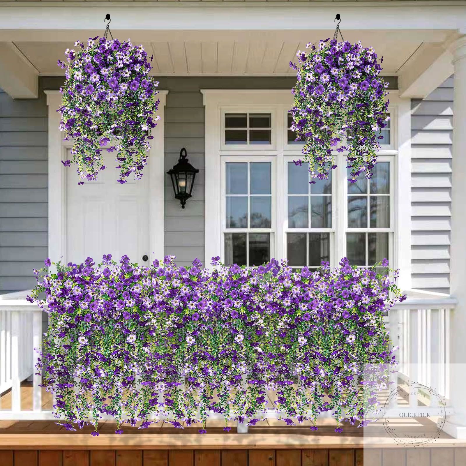 Artificial Hanging Flowers for Outdoors Faux Plants Spring Porch Decor, 2 Pcs