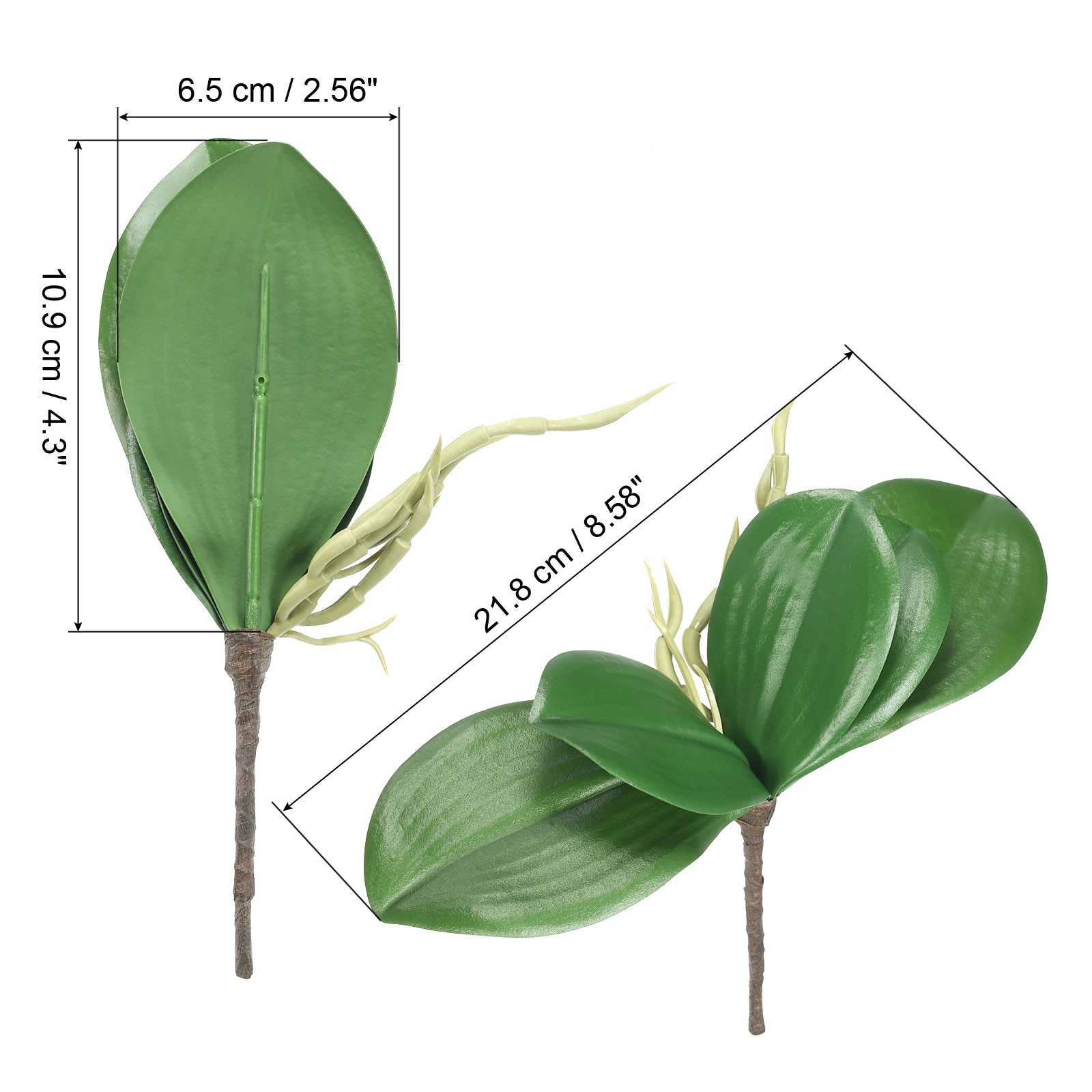 2 Pcs 4.3 Inch Faux Orchid Leaves 5 Petals Artificial Leaf with Stems