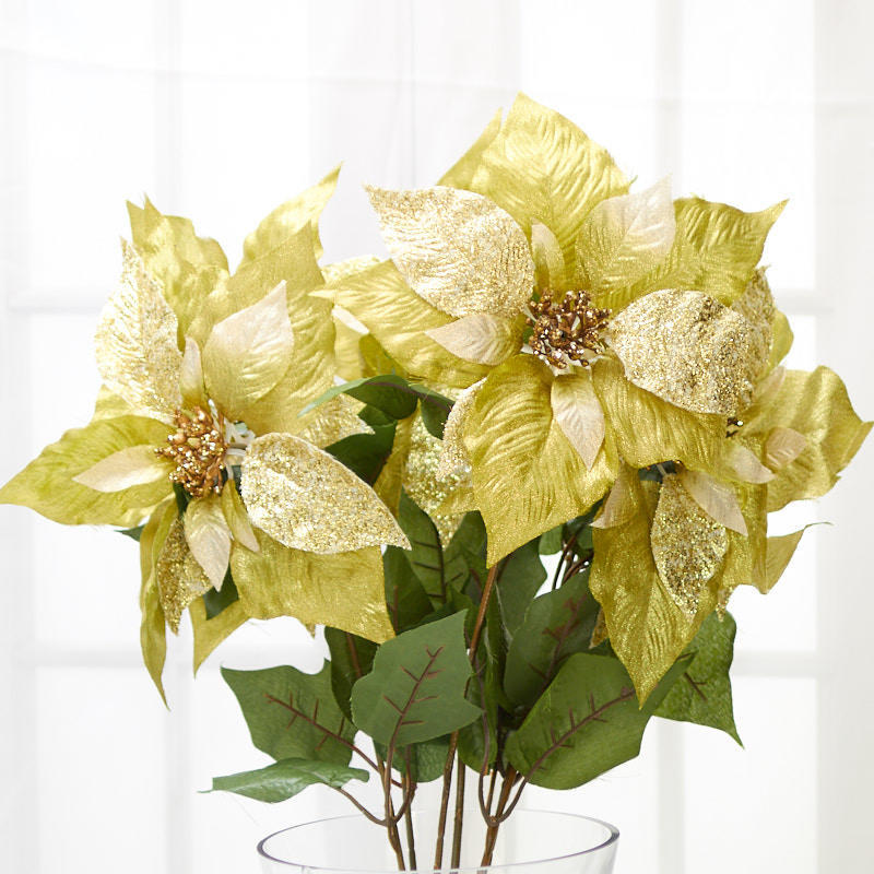 Lime Green Glittered Artificial Poinsettia 26″ Bush