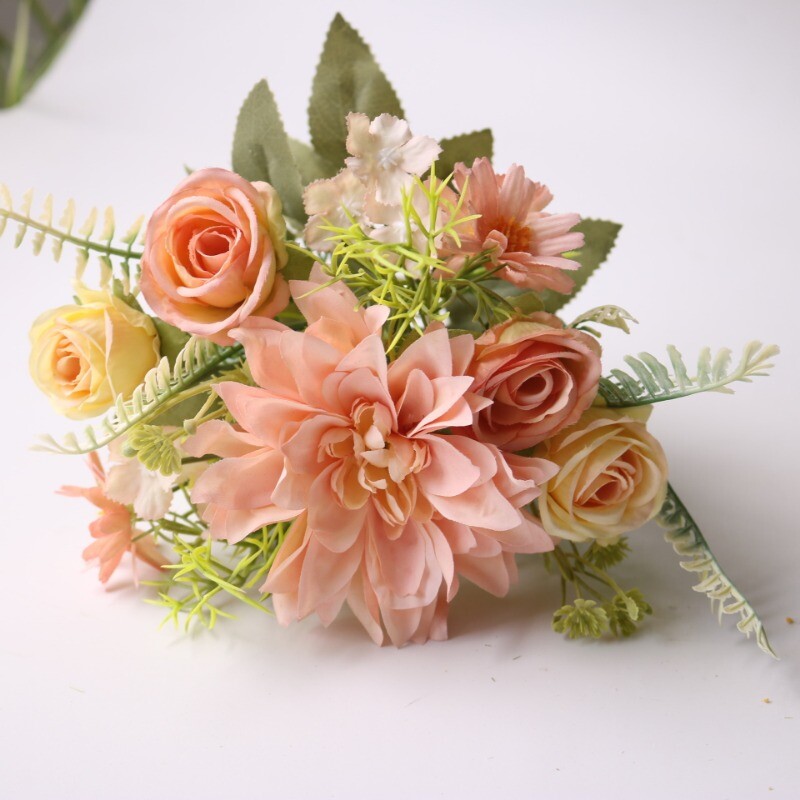 Dahlia Rose Chrysanthemum Simulation Bouquet Silk Flower Bride Wedding Props DIY