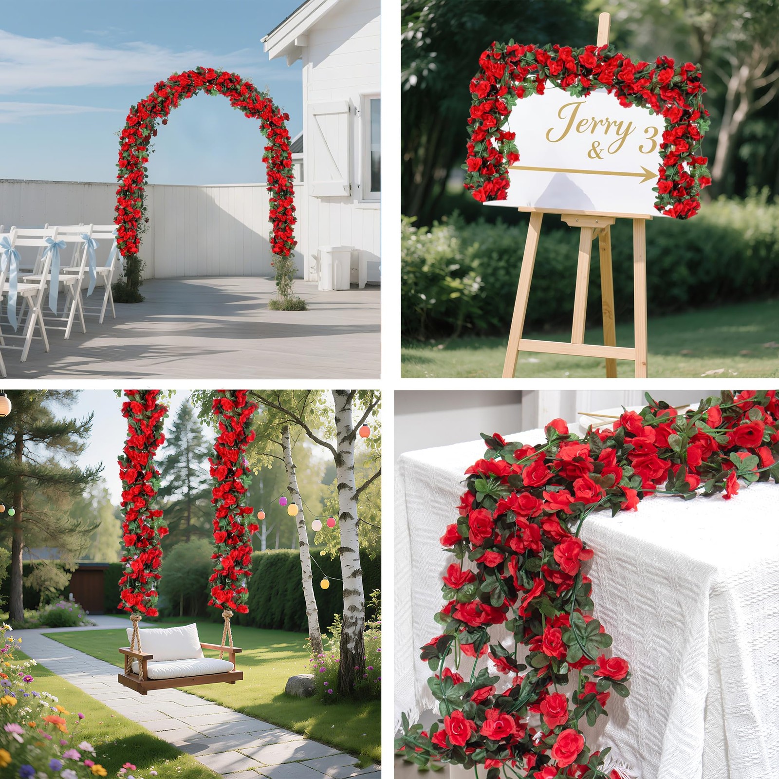 BSMYBO Artificial Red Rose Flower Garlands 5 PCS 41 FT for Backdrop