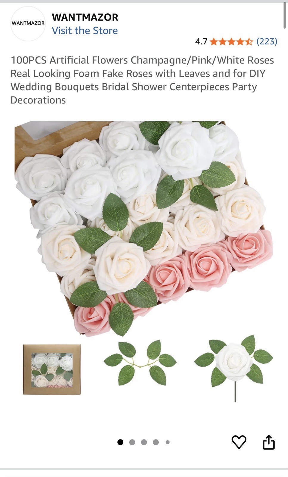 Artificial Flowers 50PCS Pink Roses Real Looking Foam Fake Roses with Leaves …