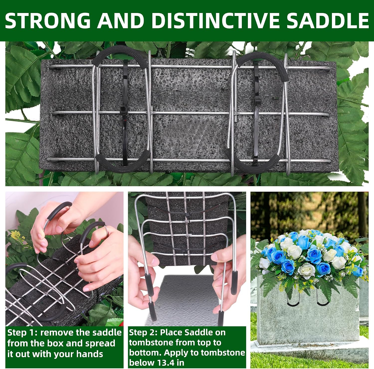 Artificial Cemetery Flower Saddles, Rose Headstone Flower Saddle Outdoor Grave D