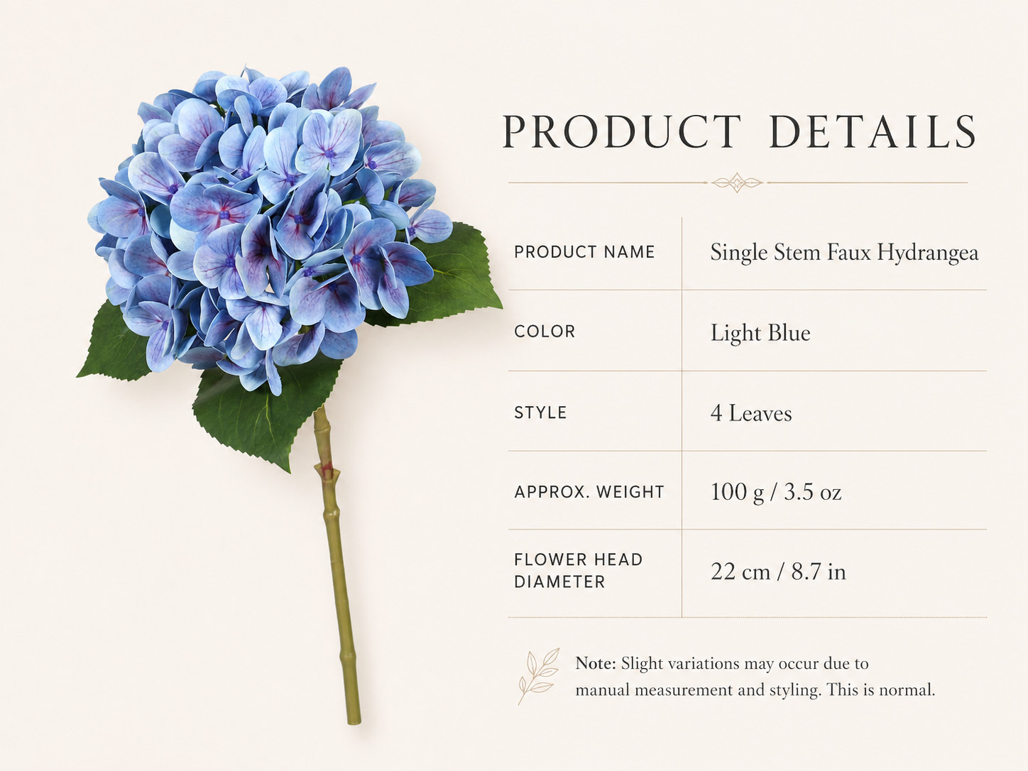 Set of 2 Light Blue Artificial Hydrangea Stems Faux Flowers Home Wedding Decor