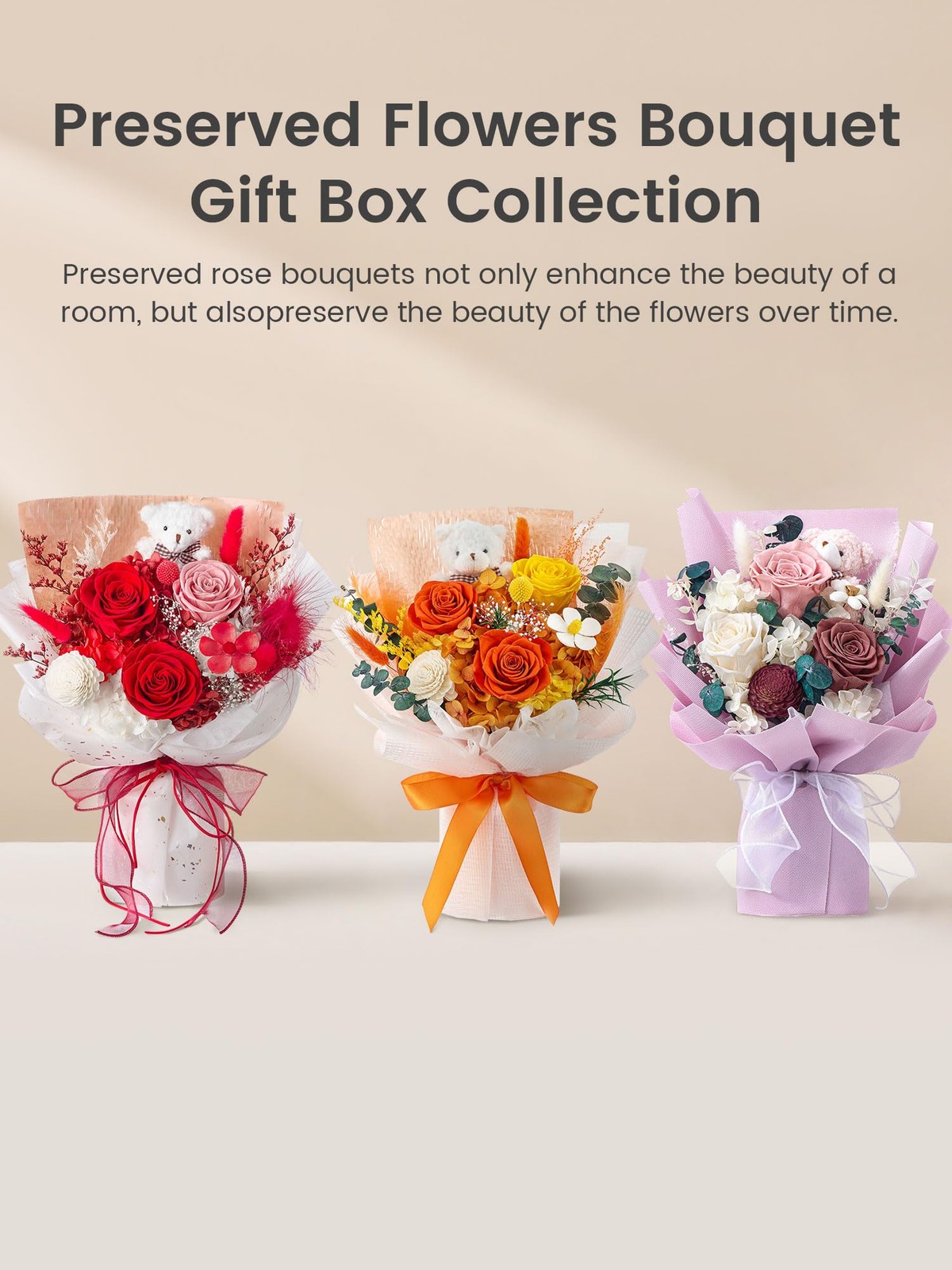 Forever Flower Bouquet Flowers for Delivery Prime Preserved Roses, Red