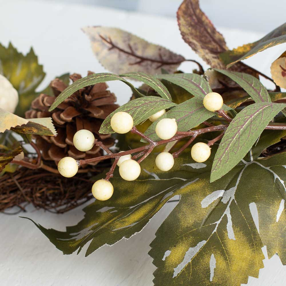 54″ Artificial White Pumpkin and Pinecone Fall Garland