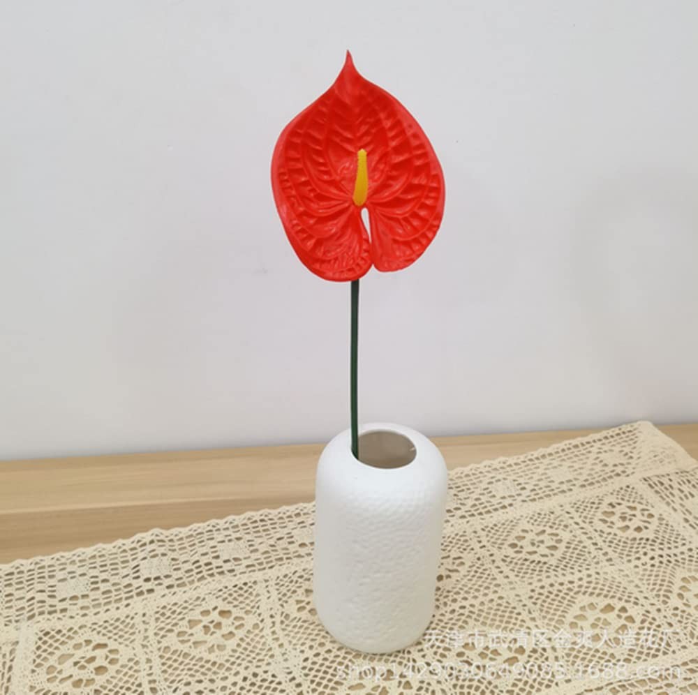Faux Anthurium Lilies Home Decor Bouquet With Green Leaves Red Fits 27 Inch