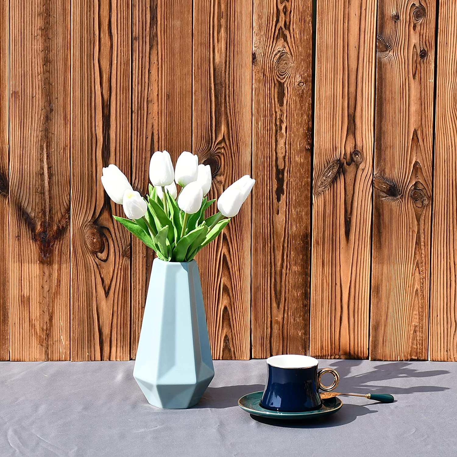 Artificial White Tulips 20 Pcs – 13.5 Inch PU Faux Flowers with Bendable Stems f