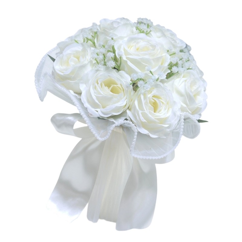 Rose Bouquet White Champagne Bridal Arrangement Realistic Fabric Roses Photo