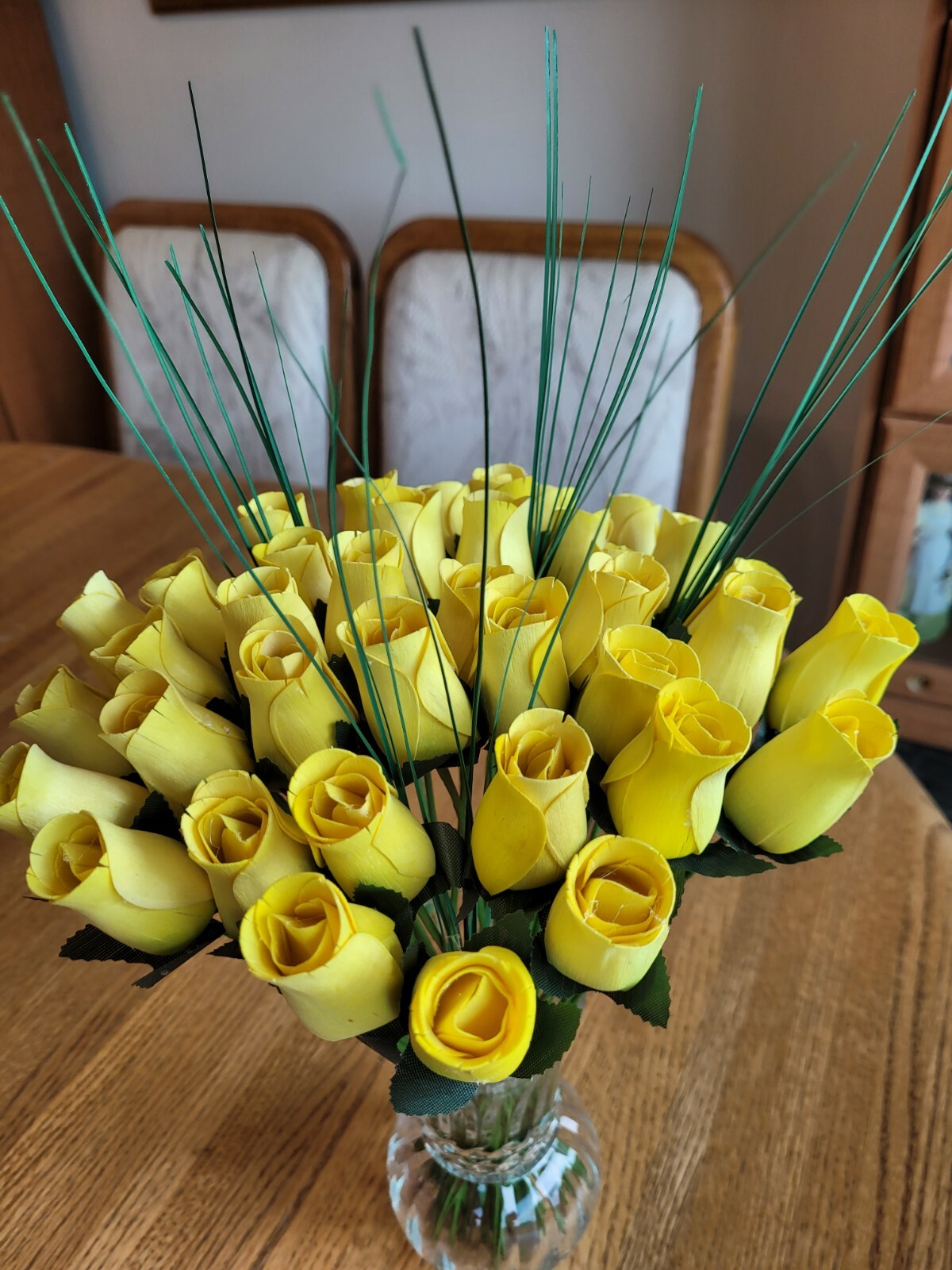 3 DOZEN – YELLOW – WOODEN ROSE BUDS 5 X 8 ARTIFICIAL FLOWERS – FREE SHIPPING
