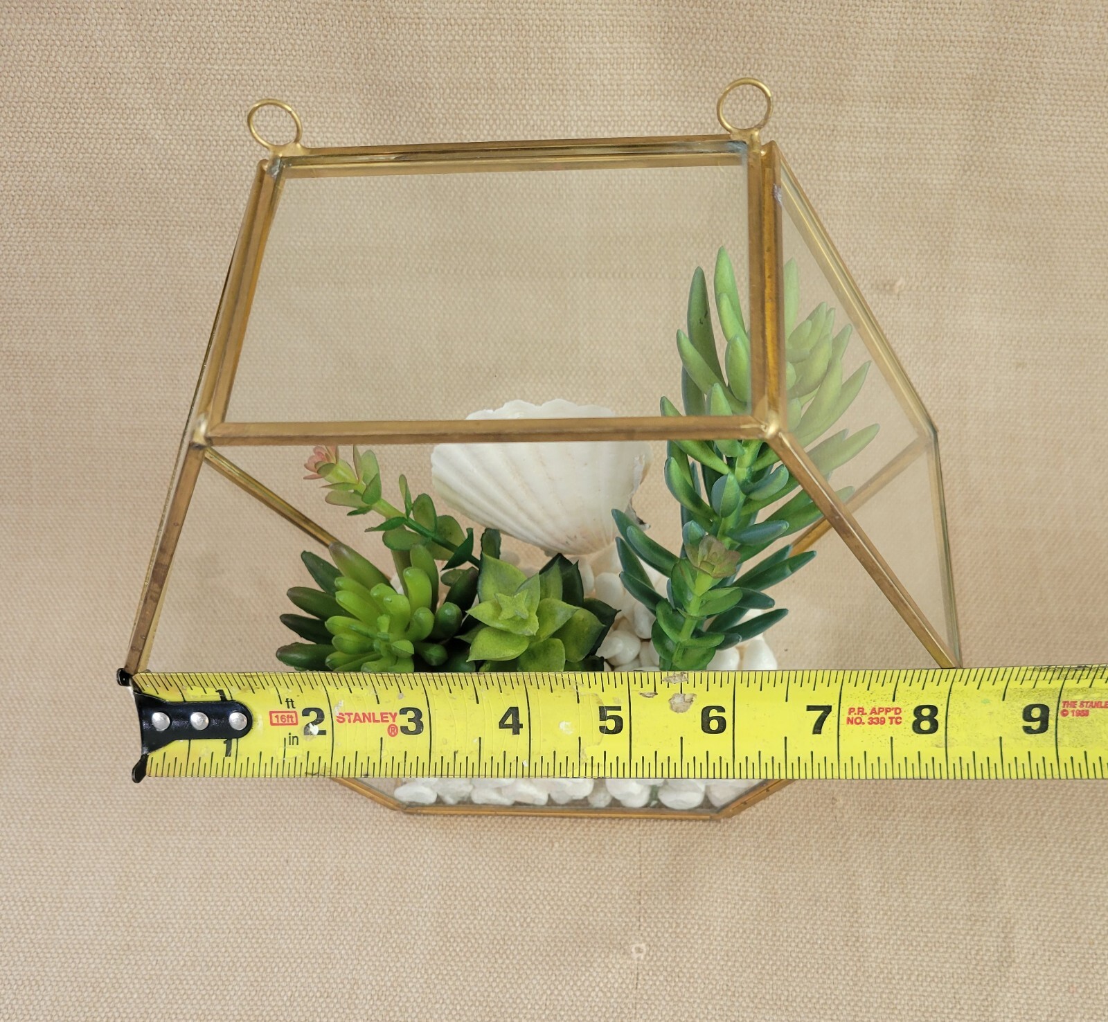 Plant Terrarium Geometric Gold Edge Planter Artificial Succulent Open Side Glass