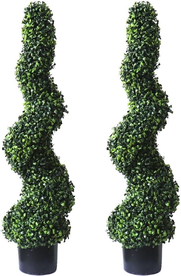3ft Artificial Spiral Boxwood Topiary Trees Faux Plants Outdoor Front Porch D…