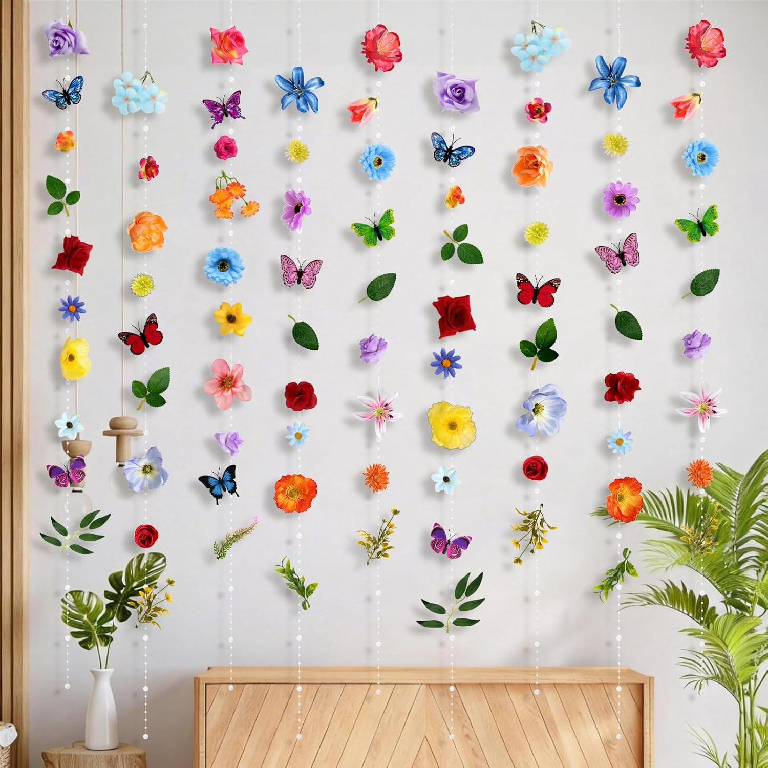 36 Ft Artificial Flower Garland with Butterflies for Event Decor – 5 Pack