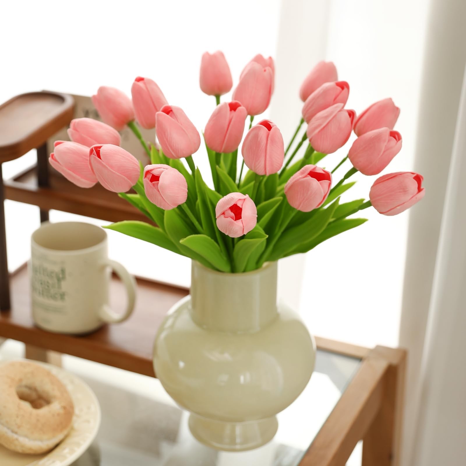 Fake Tulips, 20pcs Pink Artificial Flowers For Garden Wedding, Pink