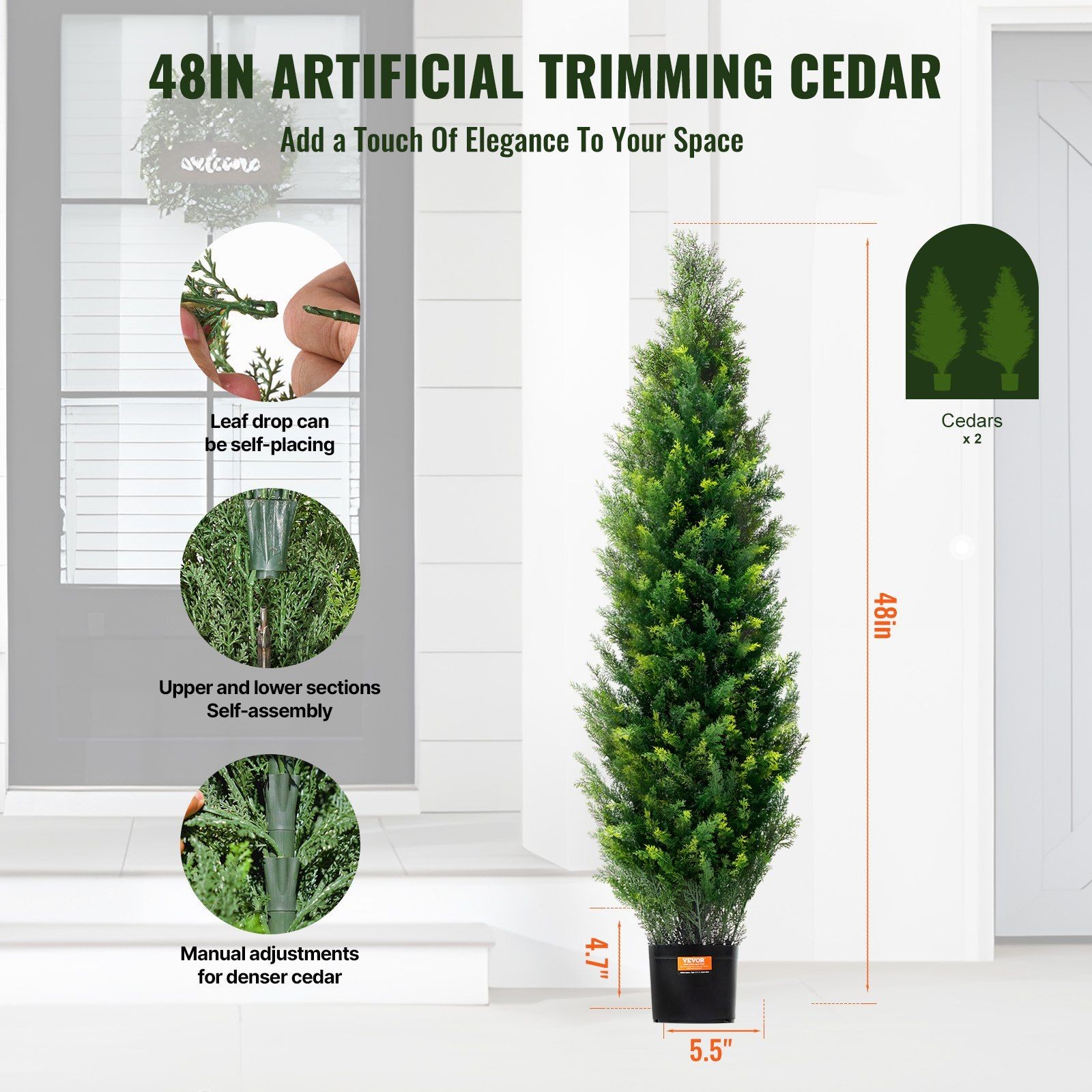 48in Shatterproof Cedar Trees 2 Pcs Heavy Gauge Trunk Faux Topiaries Anywhere