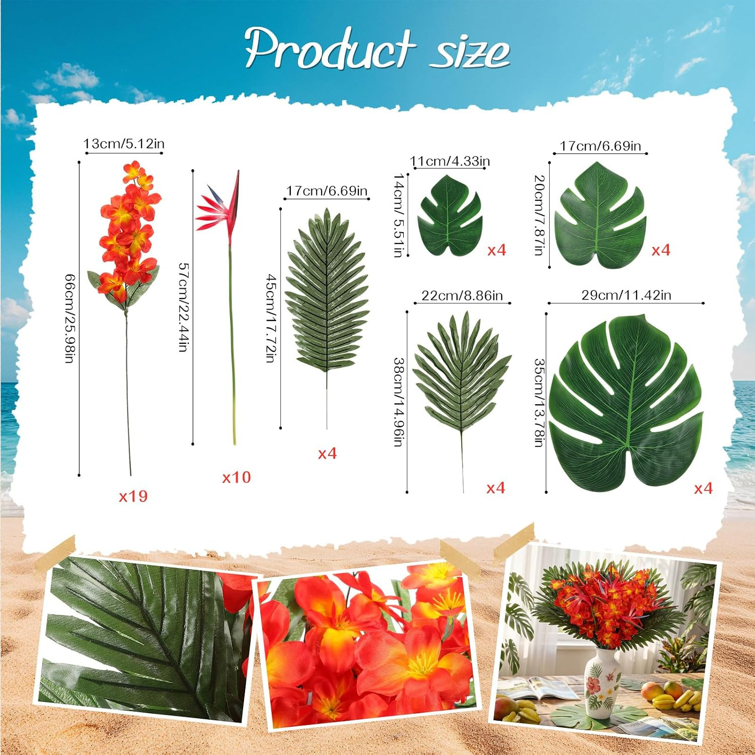 49 Pcs Vibrant Tropical Flowers – Realistic Decor for Weddings & Parties