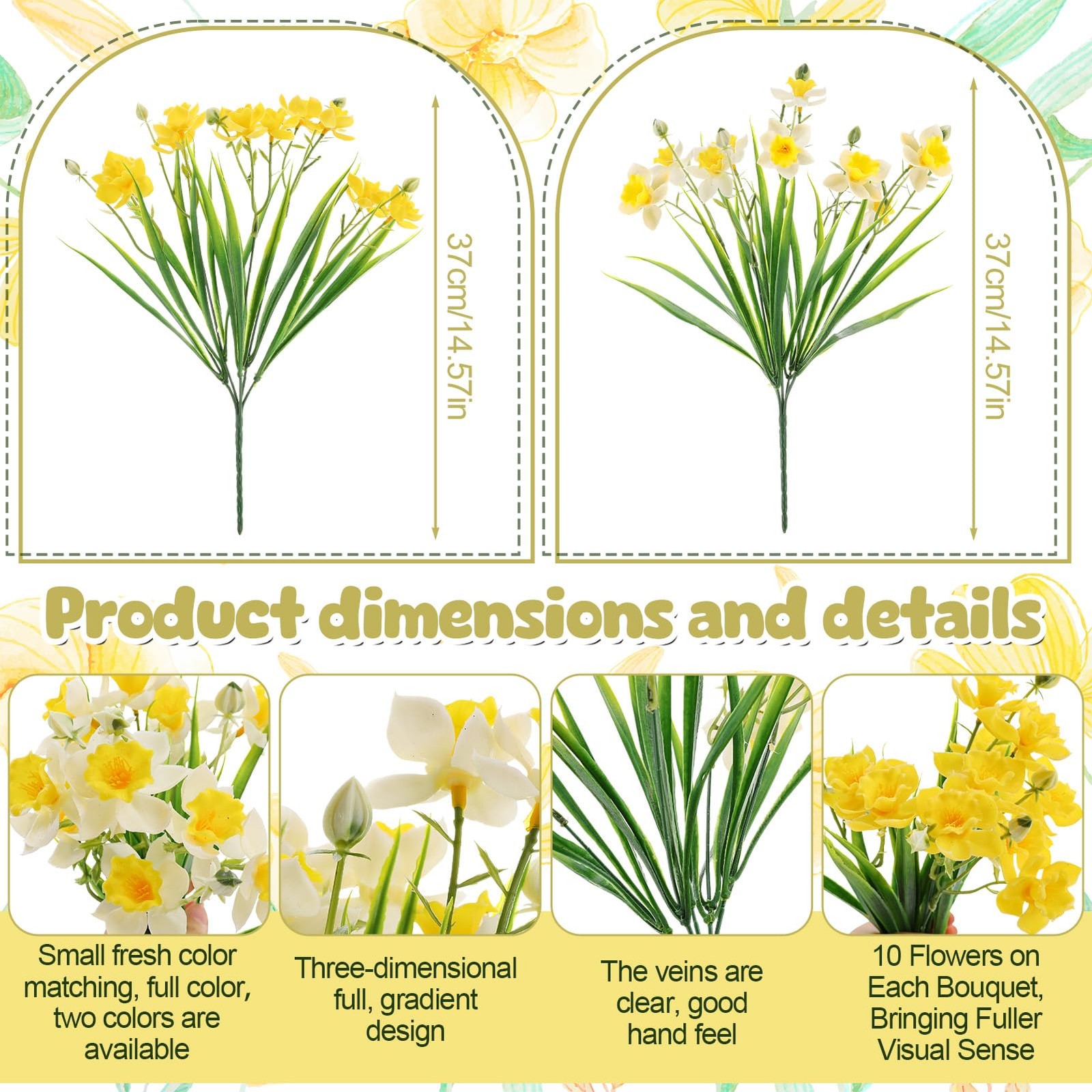 12 Pack Artificial Daffodils Fake Silk Narcissus Flowers UV Resistant Indoor …