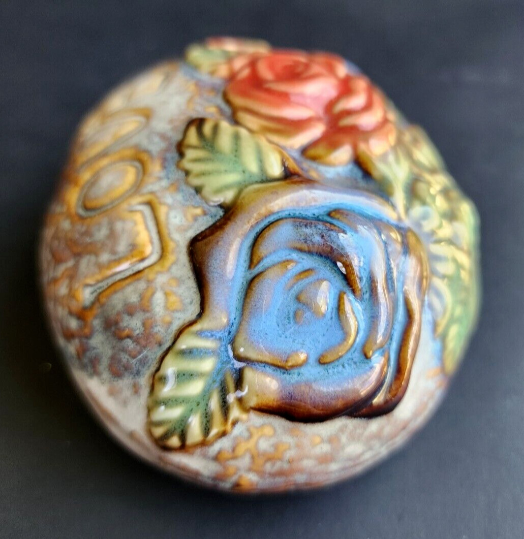 LOVE floral faux rock decor glossy home or gift ceramic glazed oval shape