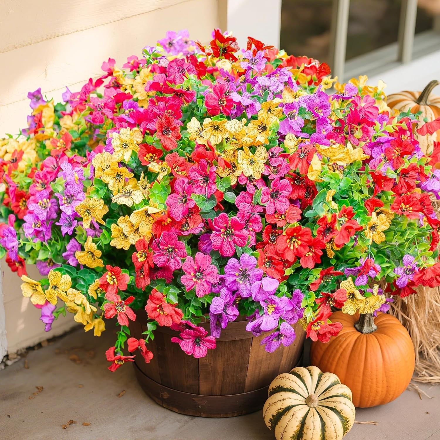 Colorful Faux Daisy Flower Bundles with Eucalyptus – Perfect for Outdoor Spaces