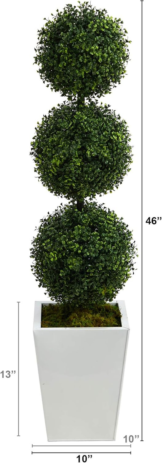 46″ Boxwood Triple Ball Topiary Tree in White Metal Planter for Indoor/Outdoor U