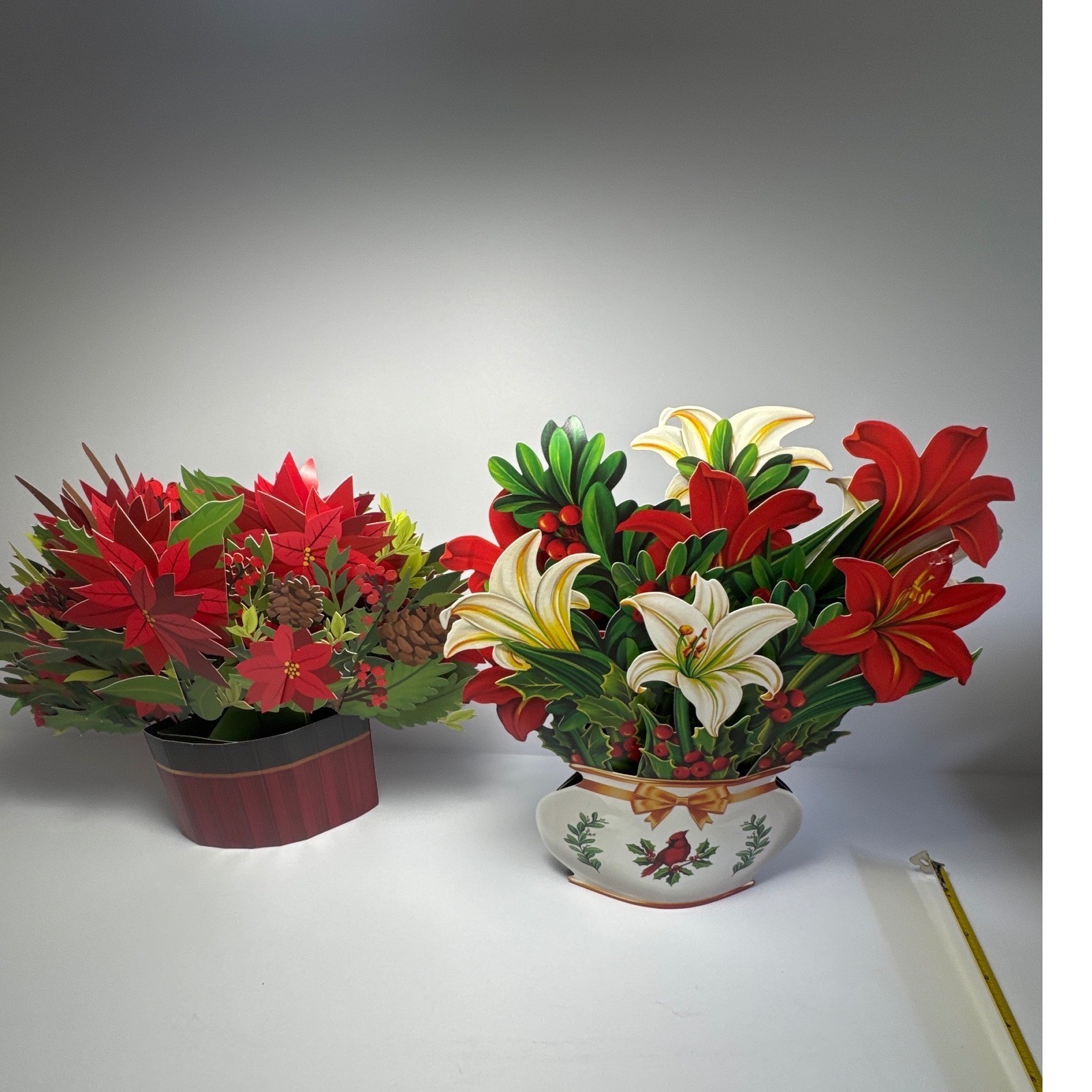 Freshcut Paper 3D Pop Up Flower Bouquets 2ct Red White Christmas Holiday Decor
