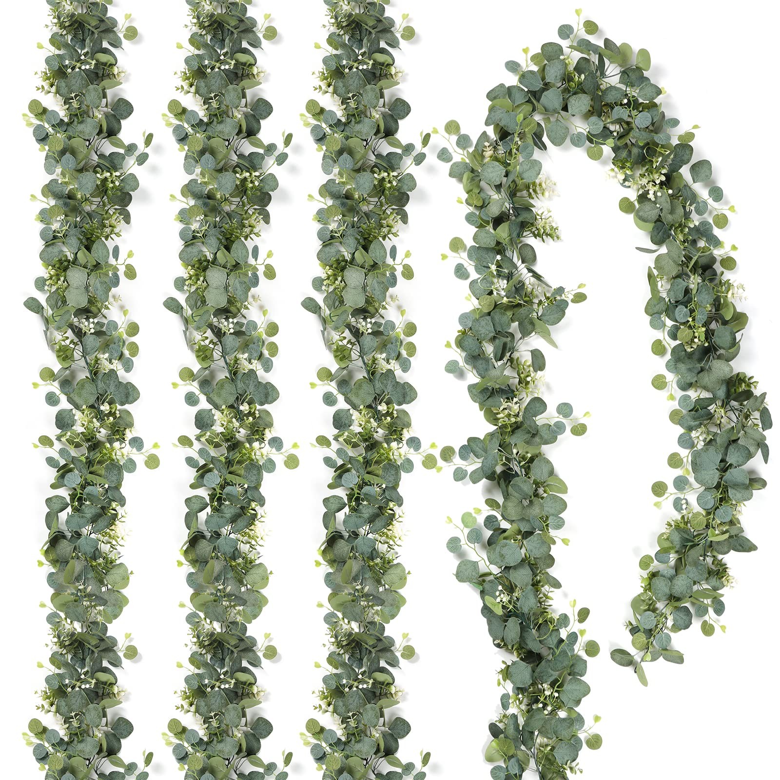 4 PCS Artificial Eucalyptus Garland 5.9FT Faux Silver Dollar Greenery Garland…
