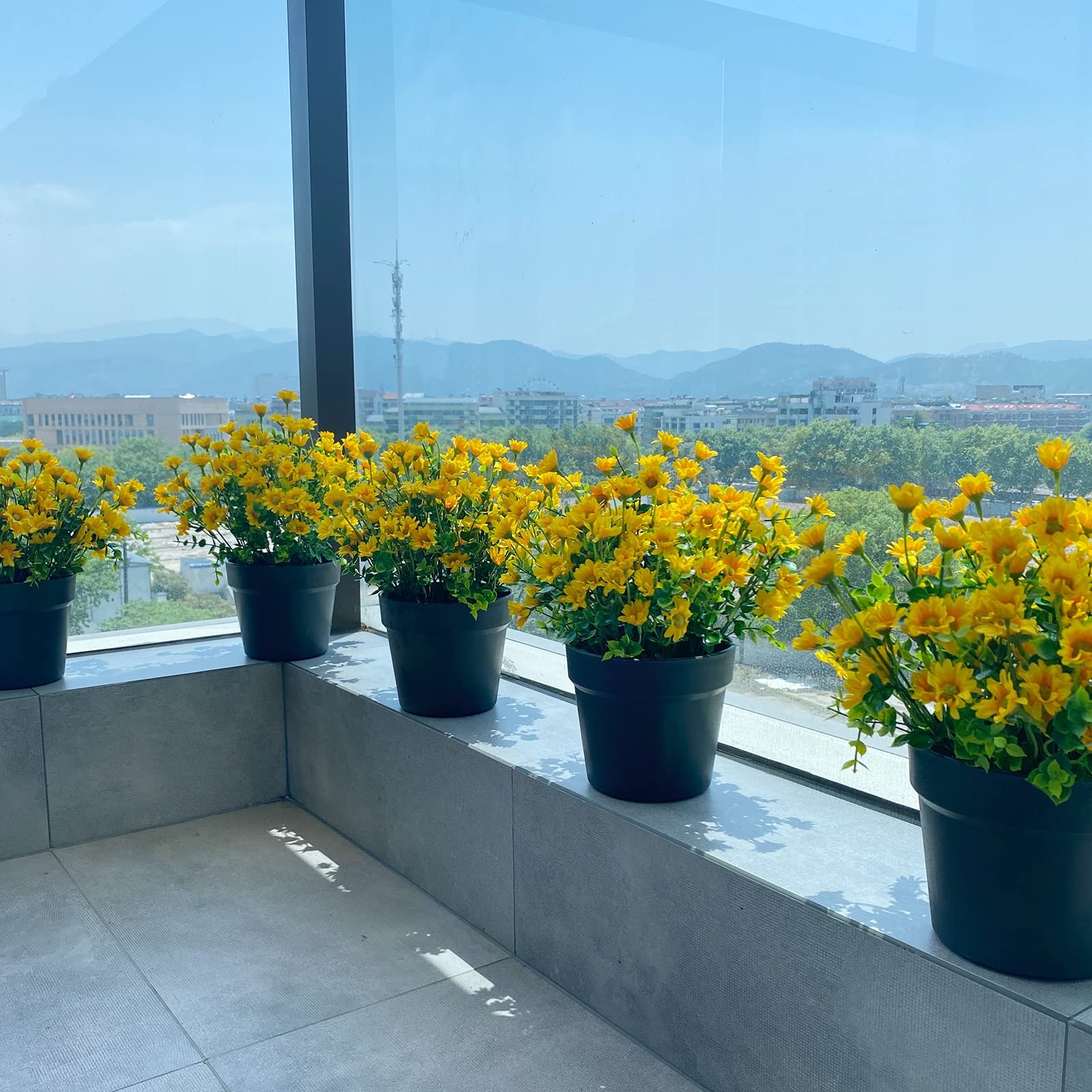 Fake Flowers Yellow Flowers for Spring Summer Decor – 8 Bundles Outdoor Chris…