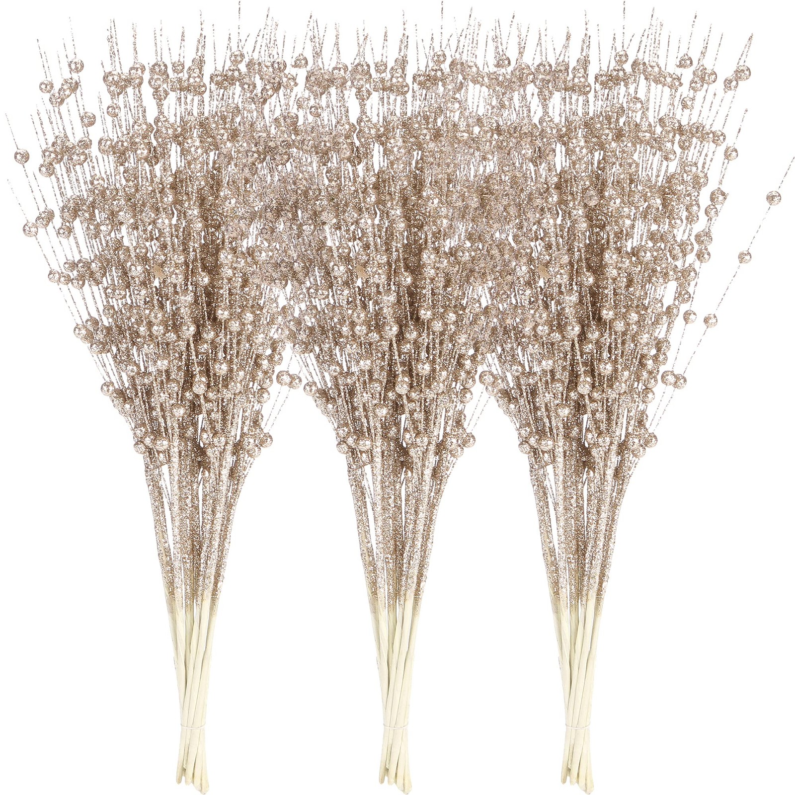24-Pack Artificial Glitter Berry Stem Ornaments, Decorative Bead Sticks, Glitte