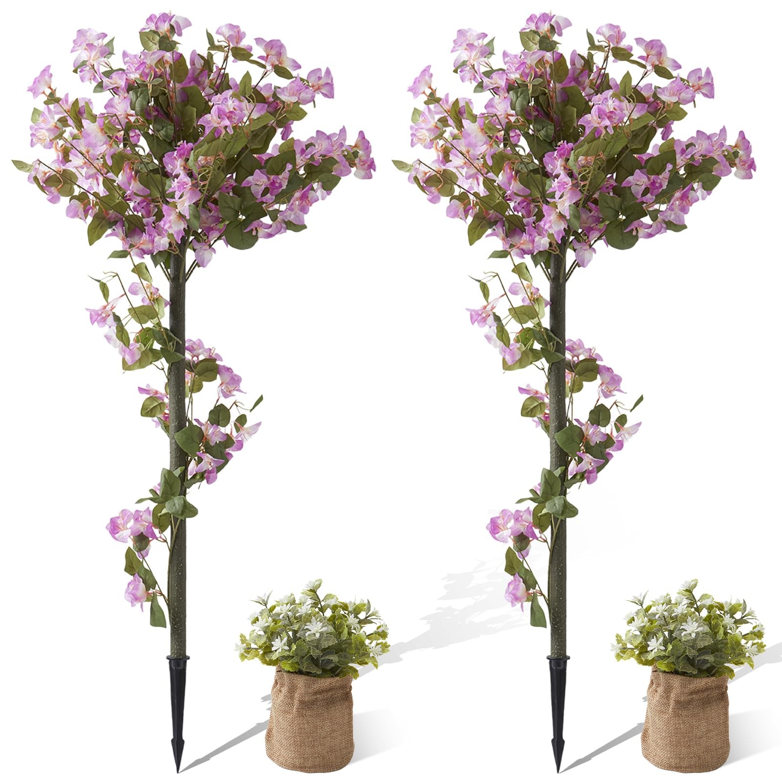 YSHAP 4FT Artificial Bougainvillea Trees with Spikes, 2 Pack Faux Floral Plan…