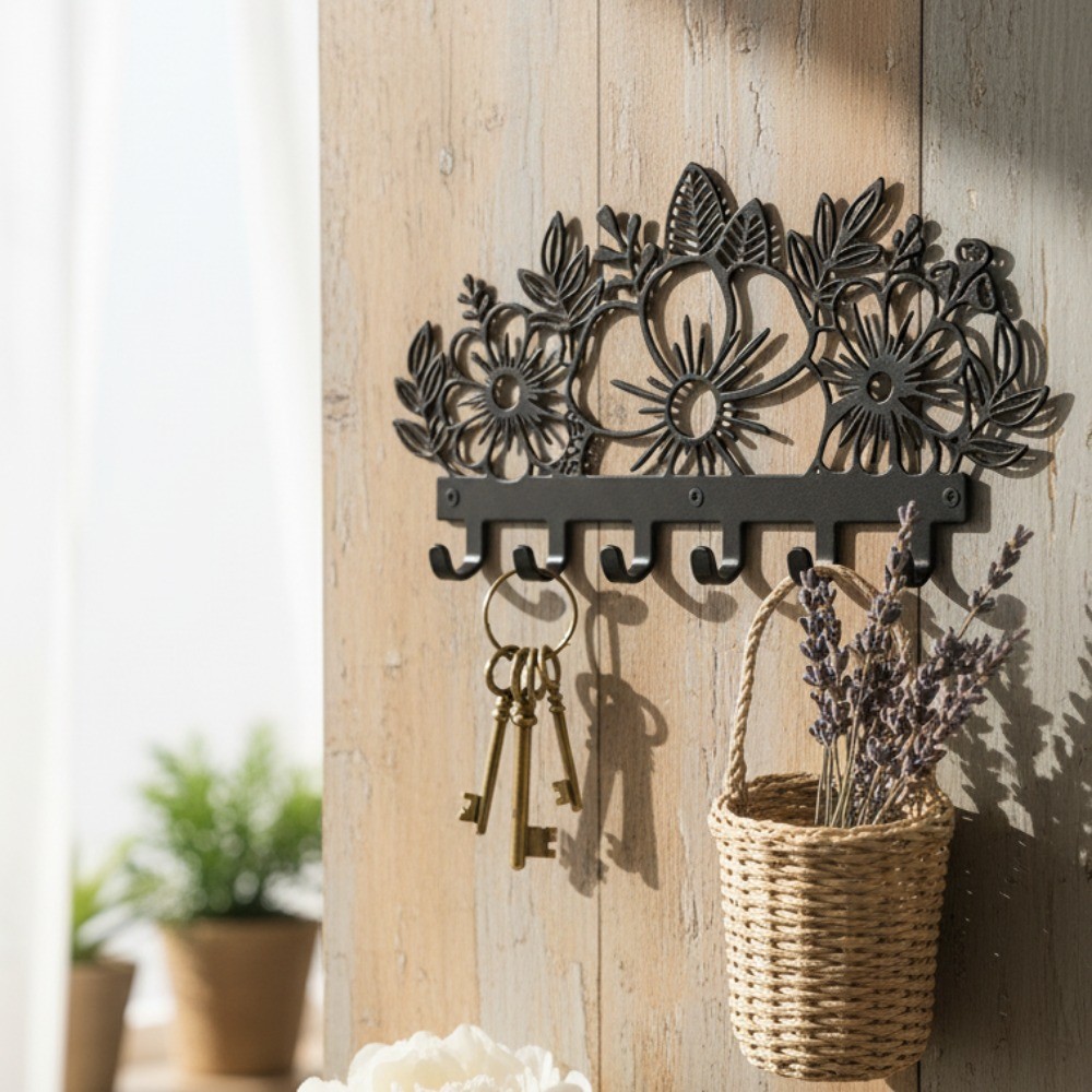Rustic Metal Wall Mounted Coat Rack Art Hanger Hallway Decor