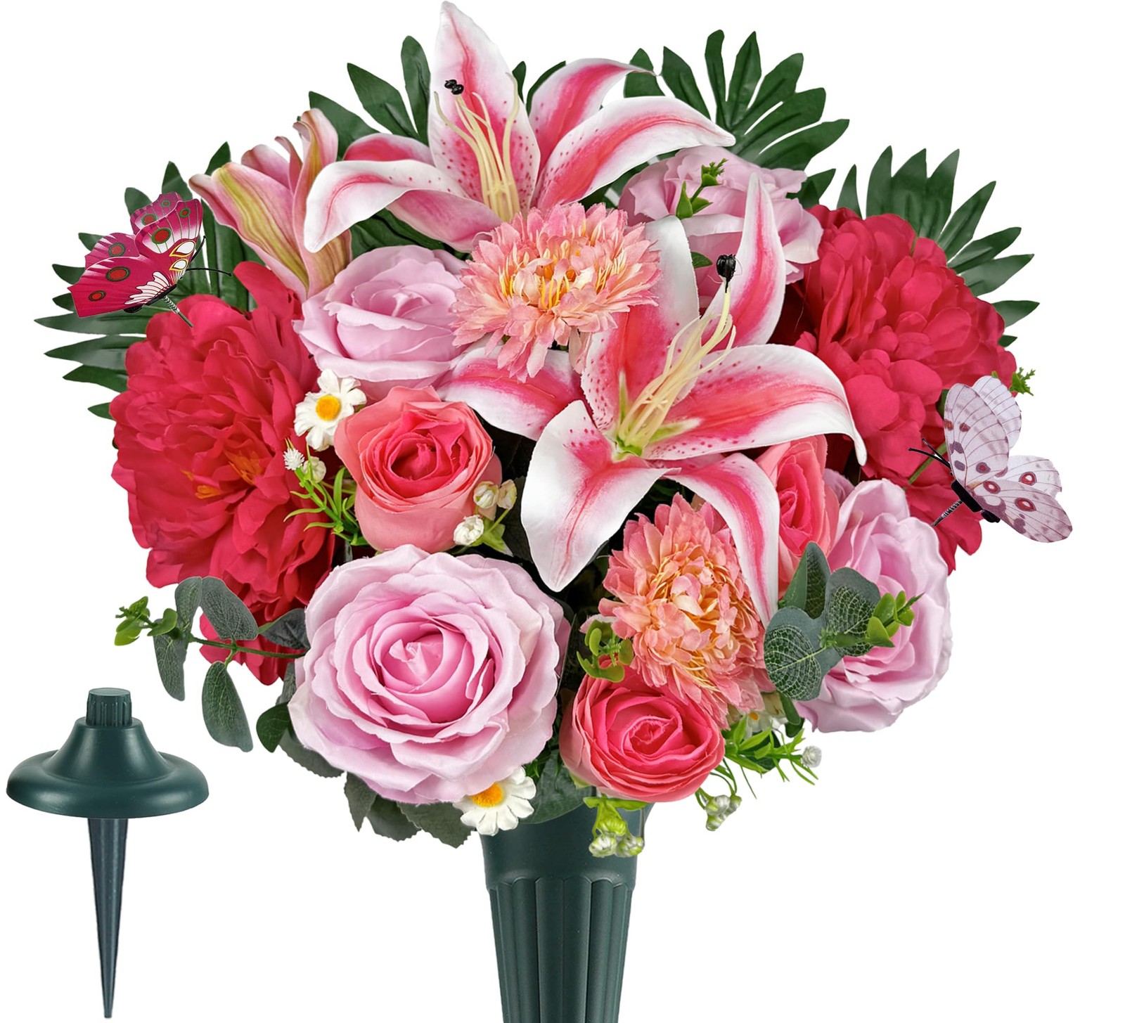 Colorfast Cemetery Flowers Grave Vase Pink Roses Headstone Sympathy Memorial