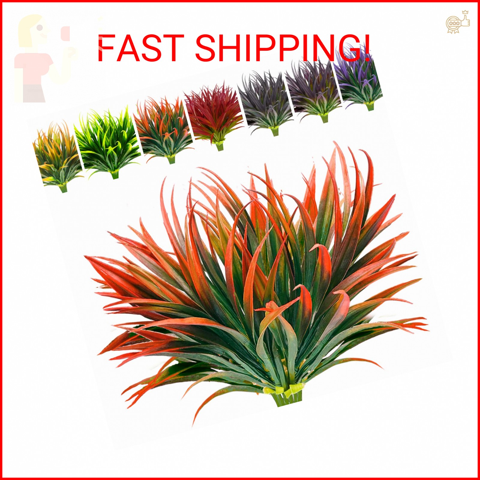 AUMVEYI 8 Pcs Outdoor Fake Plants UV Resistant Artificial Tall Grass Plants Faux