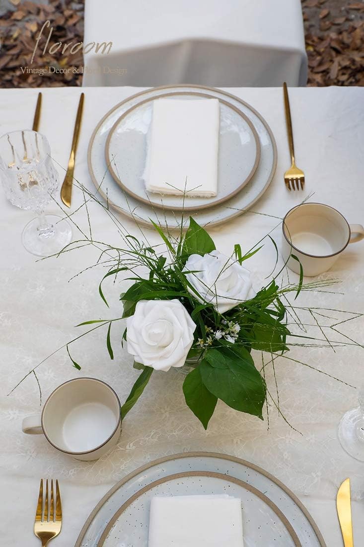 Artificial Flowers 25pcs Real Looking White Foam Fake Roses with Stems for DIY