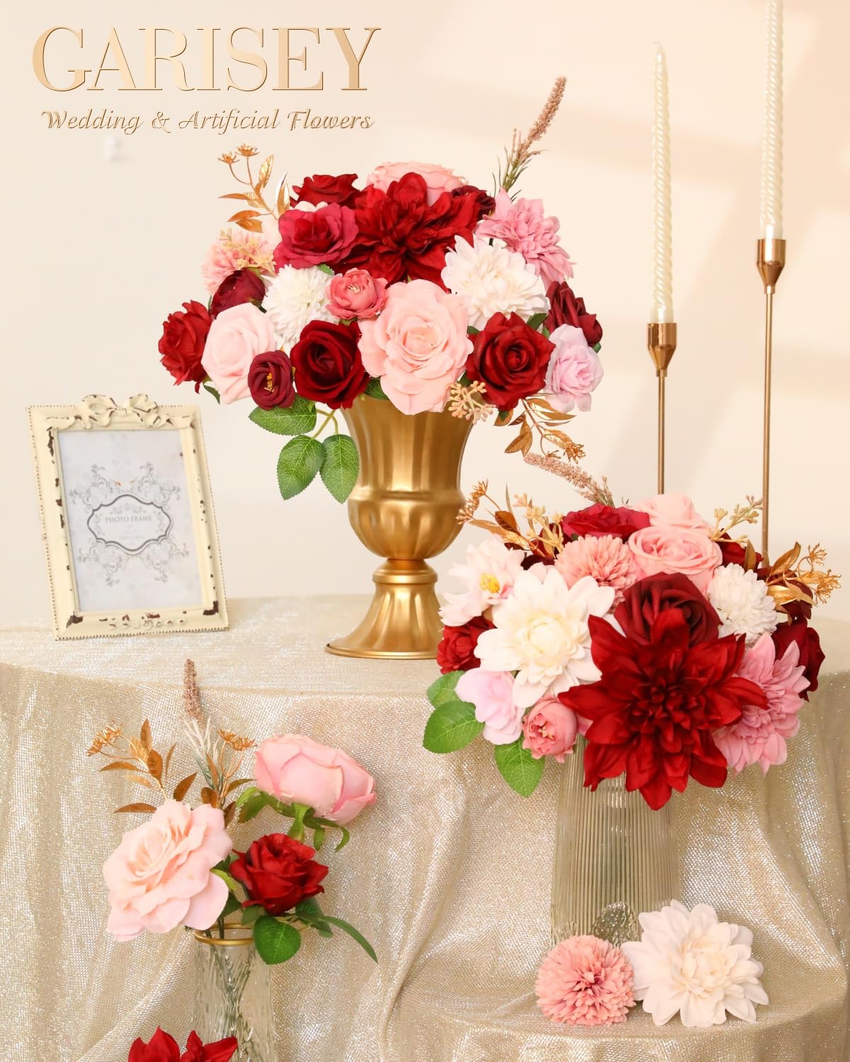 Artificial Flowers Combo, Mix Silk Flowers Roses, Peonies, Dahlias with Stems…